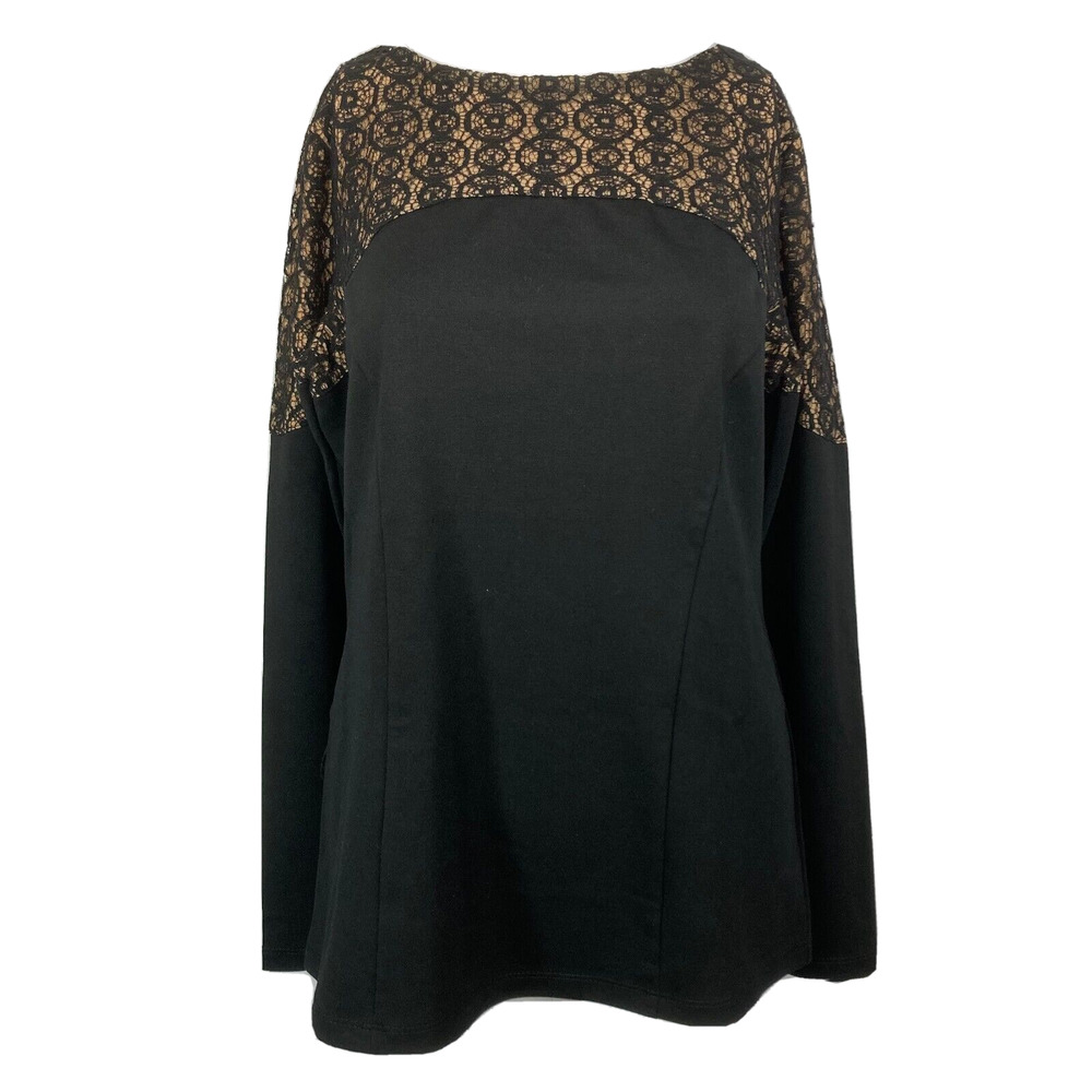 Mark Zunino Shirt Womens Sz S Black Cotton Stretch Long Sleeve Blouse Lace Top